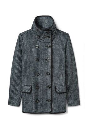 CAbi Gray Plaid Double-Breasted Pea Coat